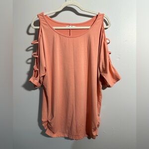 Miselon Women's L Peach Cold Shoulder Scoop Neck Short Sleeve Top